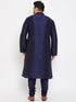 Vastramay Men's Plus Size Navy Blue Silk Blend Kurta Pyjama Set